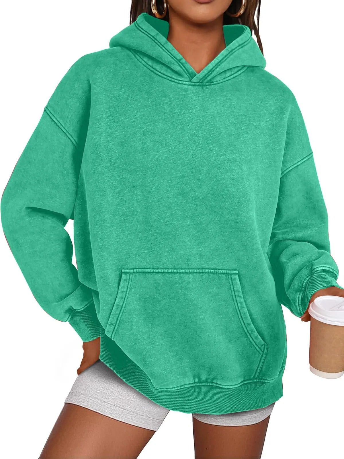 Trendig Oversized Damhoodie med Långärmar-8