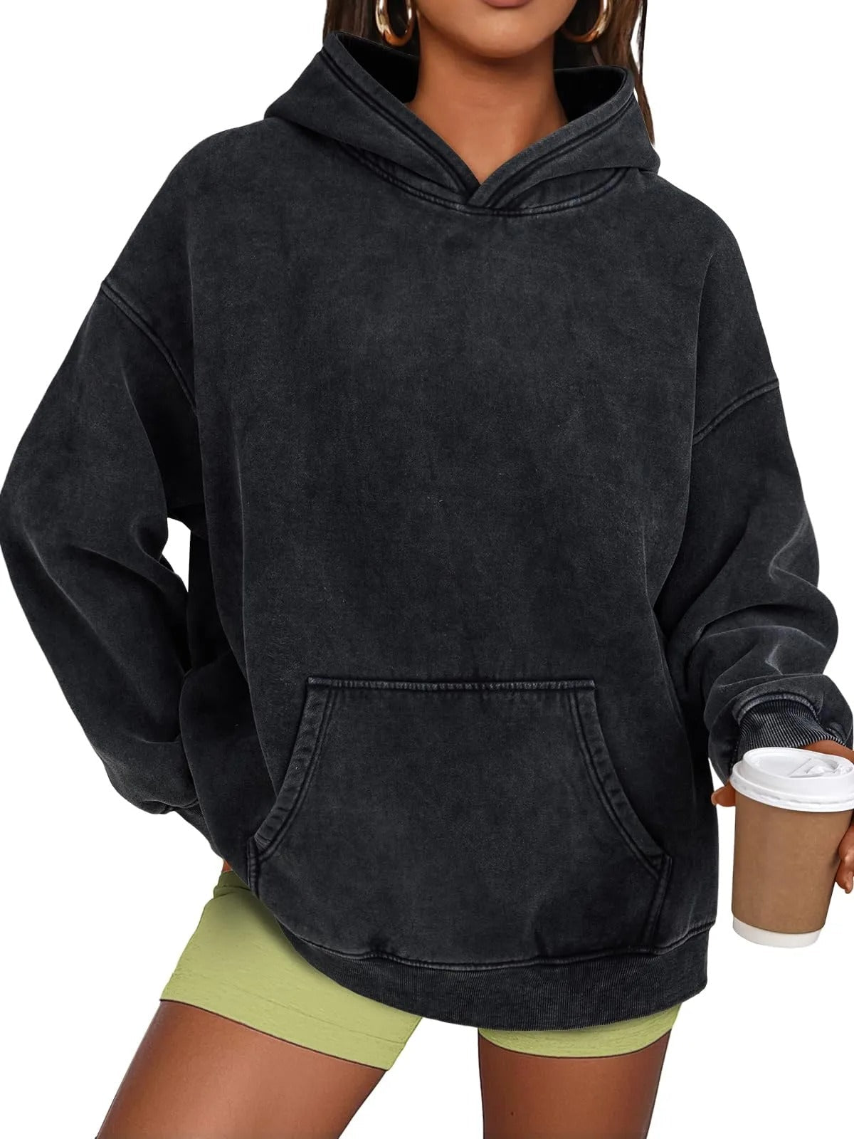 Trendig Oversized Damhoodie med Långärmar-9