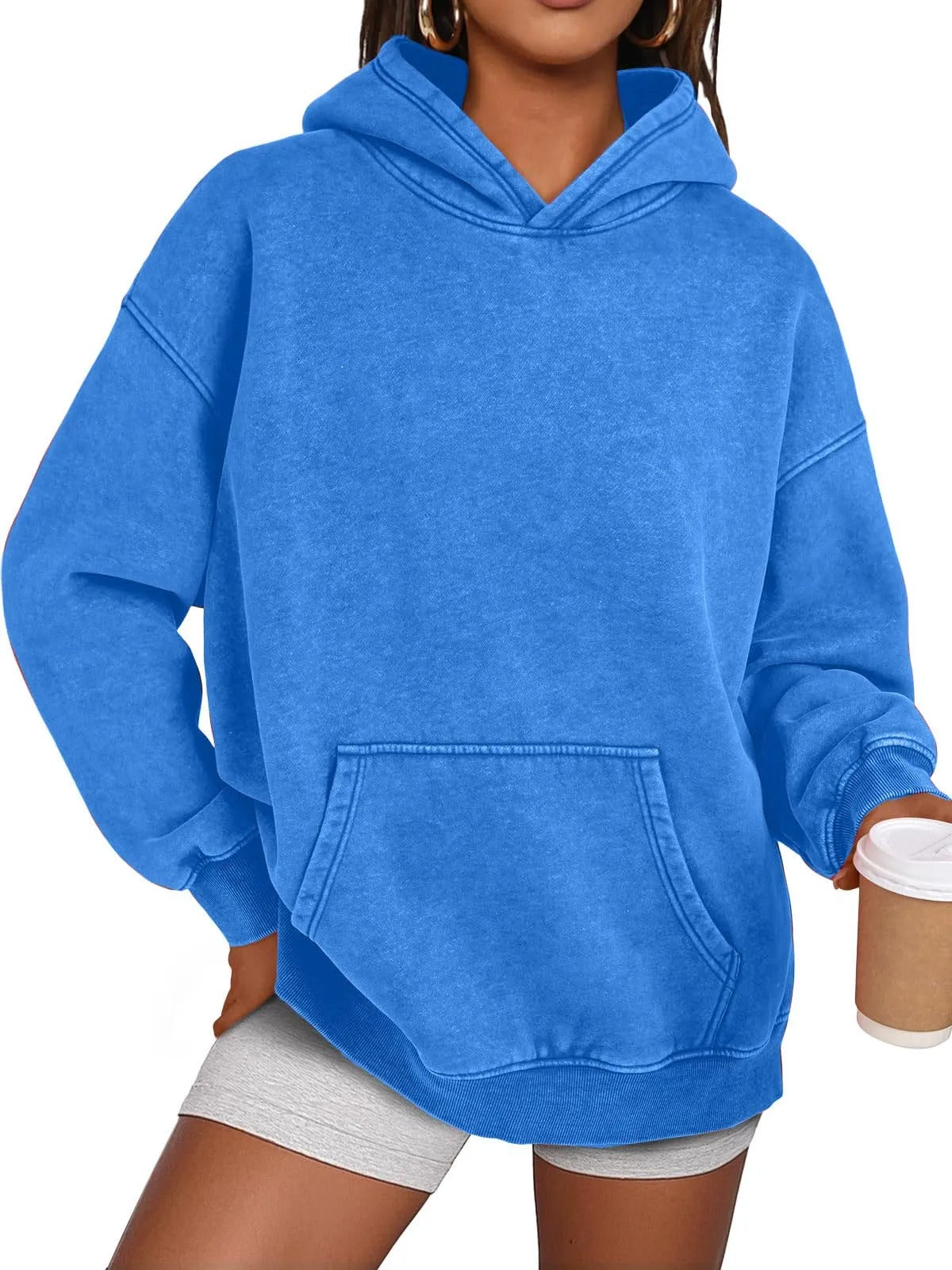 Trendig Oversized Damhoodie med Långärmar-10