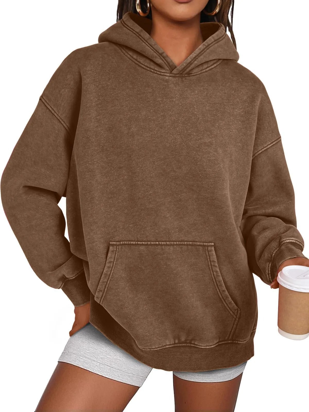 Trendig Oversized Damhoodie med Långärmar-11