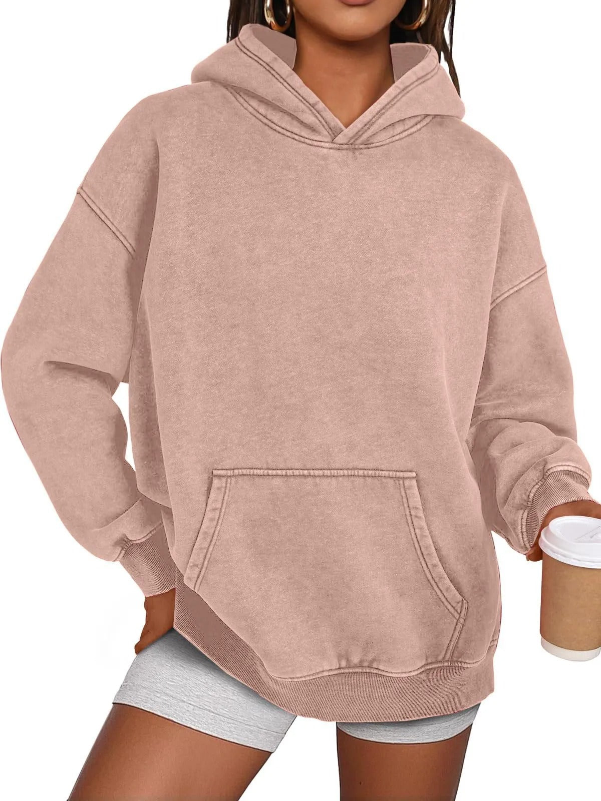 Trendig Oversized Damhoodie med Långärmar-15