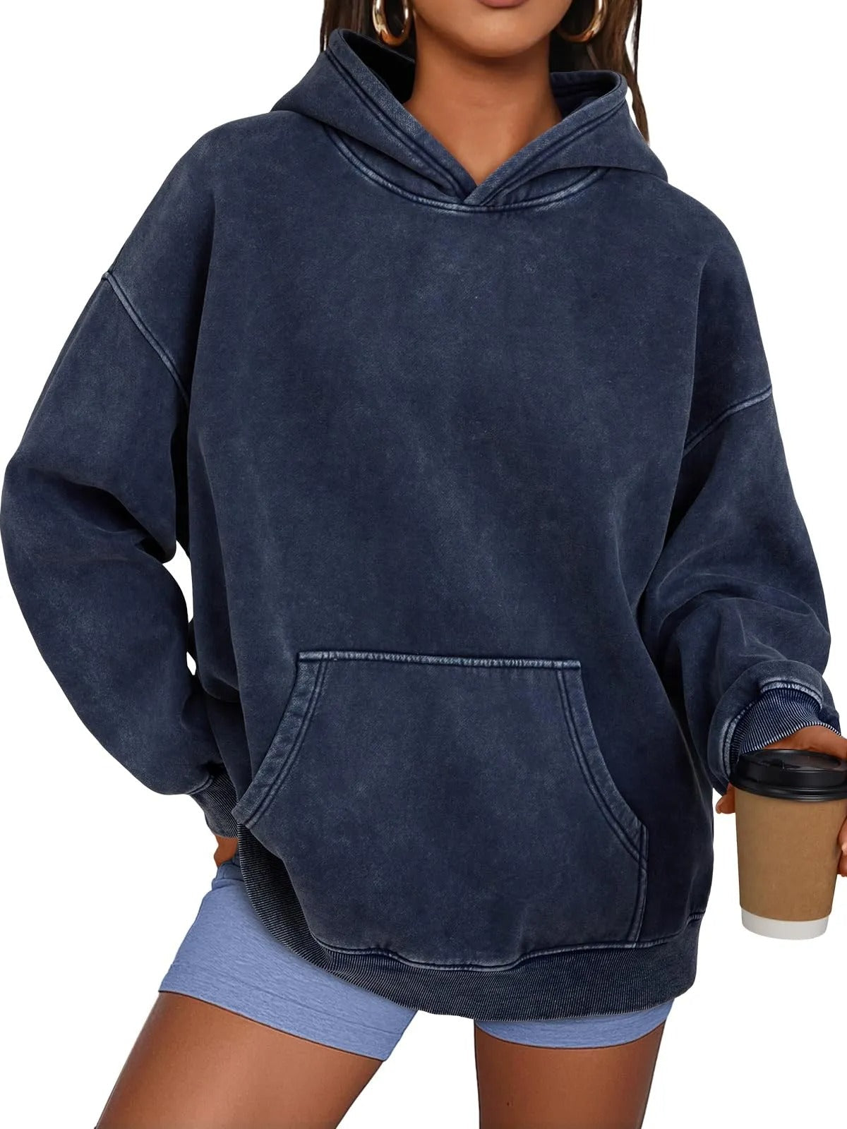 Trendig Oversized Damhoodie med Långärmar-14