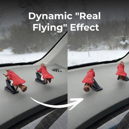 Magiczna miotła jako ozdoba na deskę rozdzielczą samochodu