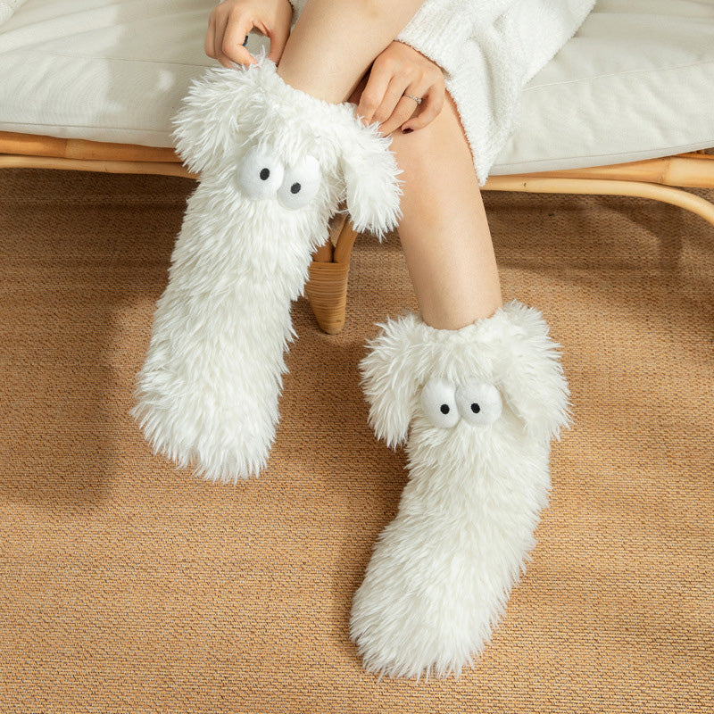 🧦💥Dam plysch‑toffelstrumpor – Tjock fleecefodrade halkfria golvstrumpor, perfekta för hemmabruk på vintern ✨-3