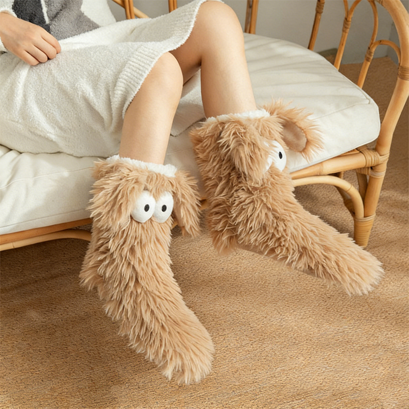 🧦💥Dam plysch‑toffelstrumpor – Tjock fleecefodrade halkfria golvstrumpor, perfekta för hemmabruk på vintern ✨-4