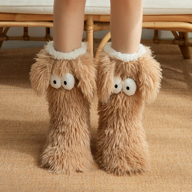 🧦💥Dam plysch‑toffelstrumpor – Tjock fleecefodrade halkfria golvstrumpor, perfekta för hemmabruk på vintern ✨-13