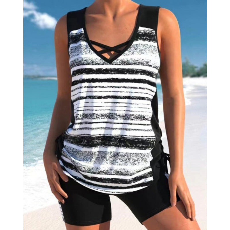 🏊‍♀️ 50% RABATT NU! 👙 Tvådelad tankini – justerbar sidorynking, pojkshorts & korsad V-ringning – perfekt för stranden 👙🏖️-8