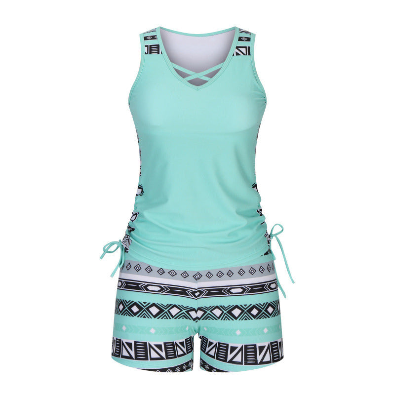 🏊‍♀️ 50% RABATT NU! 👙 Tvådelad tankini – justerbar sidorynking, pojkshorts & korsad V-ringning – perfekt för stranden 👙🏖️-9