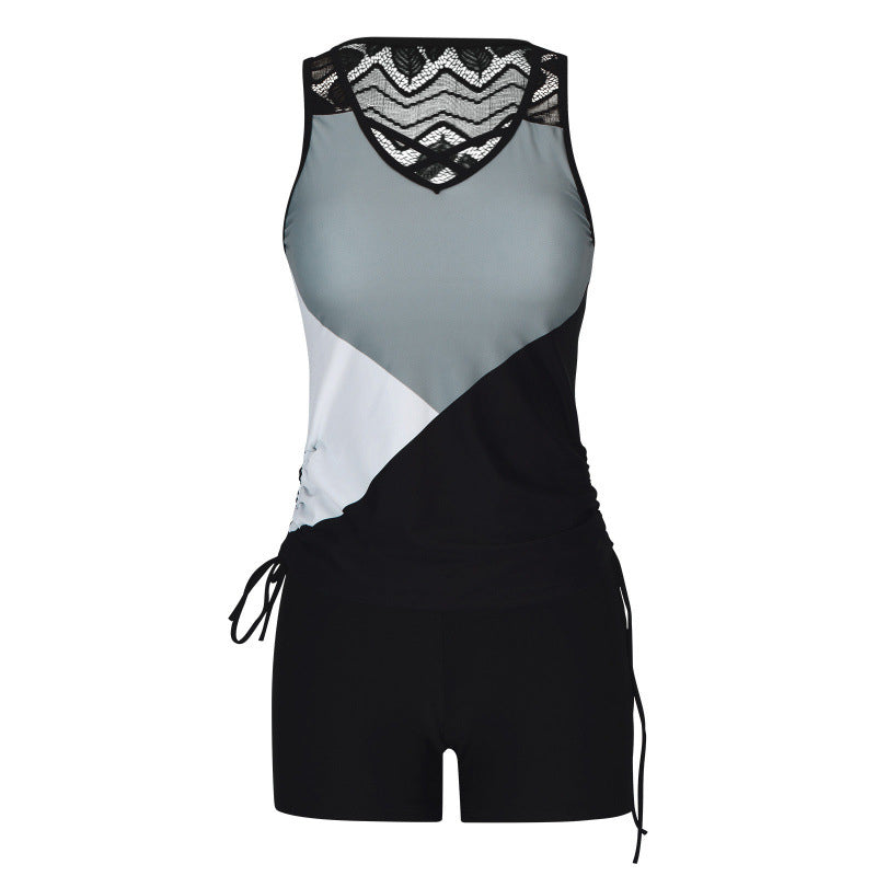 🏊‍♀️ 50% RABATT NU! 👙 Tvådelad tankini – justerbar sidorynking, pojkshorts & korsad V-ringning – perfekt för stranden 👙🏖️-10