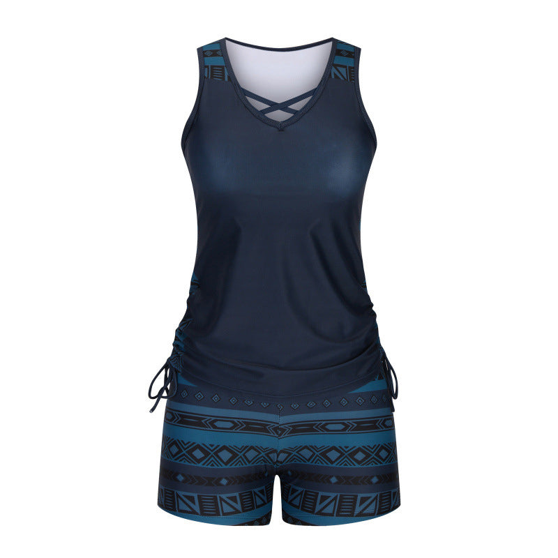 🏊‍♀️ 50% RABATT NU! 👙 Tvådelad tankini – justerbar sidorynking, pojkshorts & korsad V-ringning – perfekt för stranden 👙🏖️-13