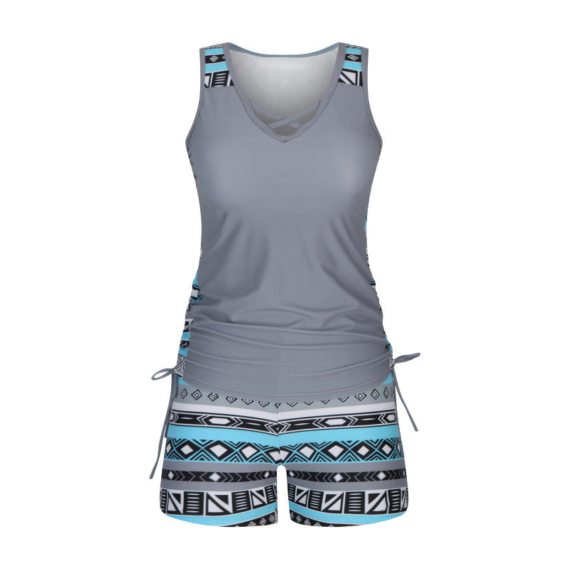 🏊‍♀️ 50% RABATT NU! 👙 Tvådelad tankini – justerbar sidorynking, pojkshorts & korsad V-ringning – perfekt för stranden 👙🏖️-14