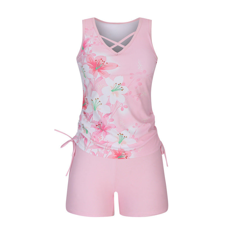 🏊‍♀️ 50% RABATT NU! 👙 Tvådelad tankini – justerbar sidorynking, pojkshorts & korsad V-ringning – perfekt för stranden 👙🏖️-15
