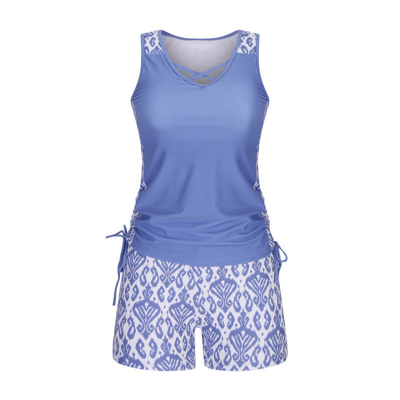🏊‍♀️ 50% RABATT NU! 👙 Tvådelad tankini – justerbar sidorynking, pojkshorts & korsad V-ringning – perfekt för stranden 👙🏖️-16