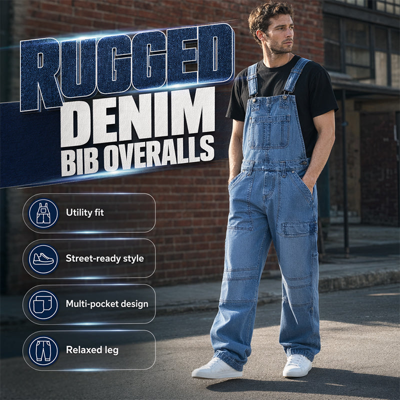 👖 Klassisk denimoverall för män med justerbara remmar – Klassisk arbetsstil med maximal komfort 🔥-1
