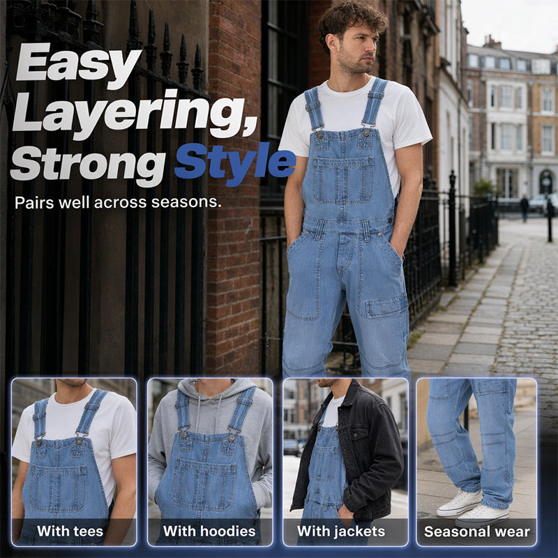 👖 Klassisk denimoverall för män med justerbara remmar – Klassisk arbetsstil med maximal komfort 🔥-7