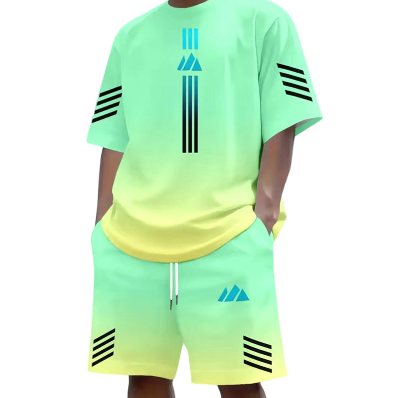 👕🌊 Tvådelat Set med Sommar-T-shirt & Shorts för Män – Gradientmönster & Andande Tyg – Perfekt för Streetwear, Sport & Vardag ☀️-5