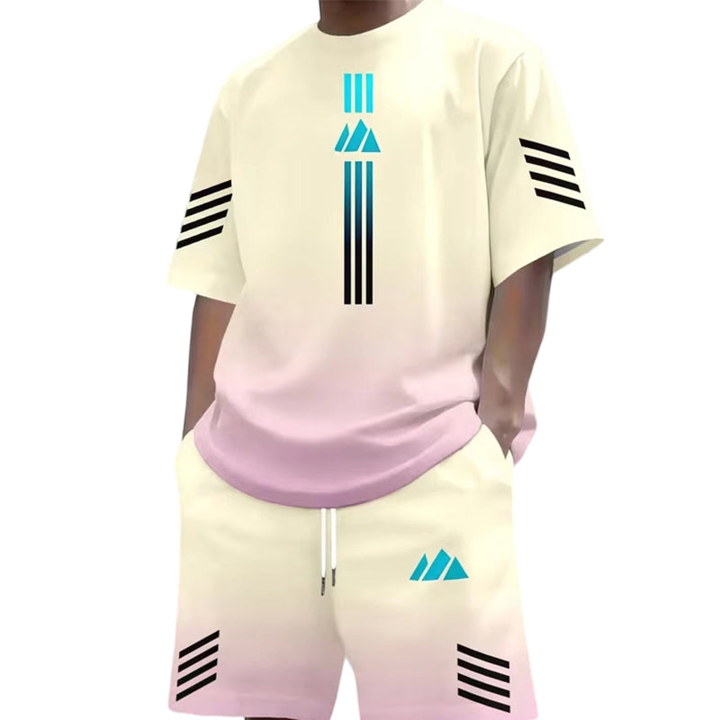 👕🌊 Tvådelat Set med Sommar-T-shirt & Shorts för Män – Gradientmönster & Andande Tyg – Perfekt för Streetwear, Sport & Vardag ☀️-4