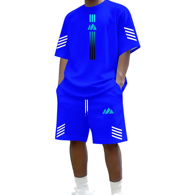 👕🌊 Tvådelat Set med Sommar-T-shirt & Shorts för Män – Gradientmönster & Andande Tyg – Perfekt för Streetwear, Sport & Vardag ☀️-11