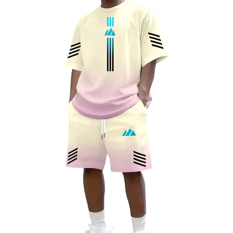 👕🌊 Tvådelat Set med Sommar-T-shirt & Shorts för Män – Gradientmönster & Andande Tyg – Perfekt för Streetwear, Sport & Vardag ☀️-13