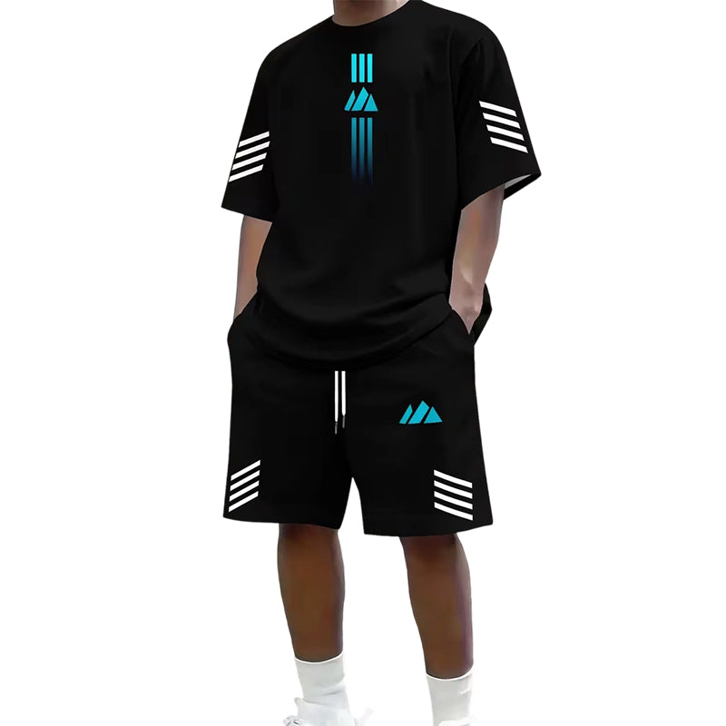 👕🌊 Tvådelat Set med Sommar-T-shirt & Shorts för Män – Gradientmönster & Andande Tyg – Perfekt för Streetwear, Sport & Vardag ☀️-12