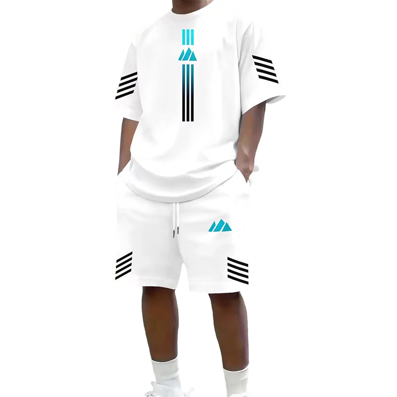 👕🌊 Tvådelat Set med Sommar-T-shirt & Shorts för Män – Gradientmönster & Andande Tyg – Perfekt för Streetwear, Sport & Vardag ☀️-14