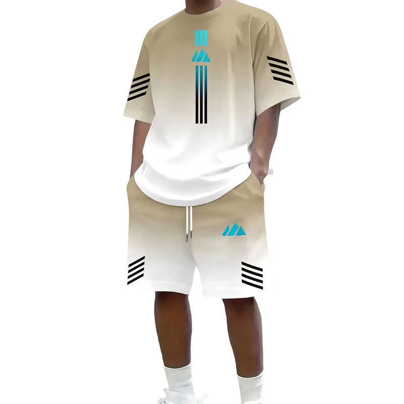 👕🌊 Tvådelat Set med Sommar-T-shirt & Shorts för Män – Gradientmönster & Andande Tyg – Perfekt för Streetwear, Sport & Vardag ☀️-17