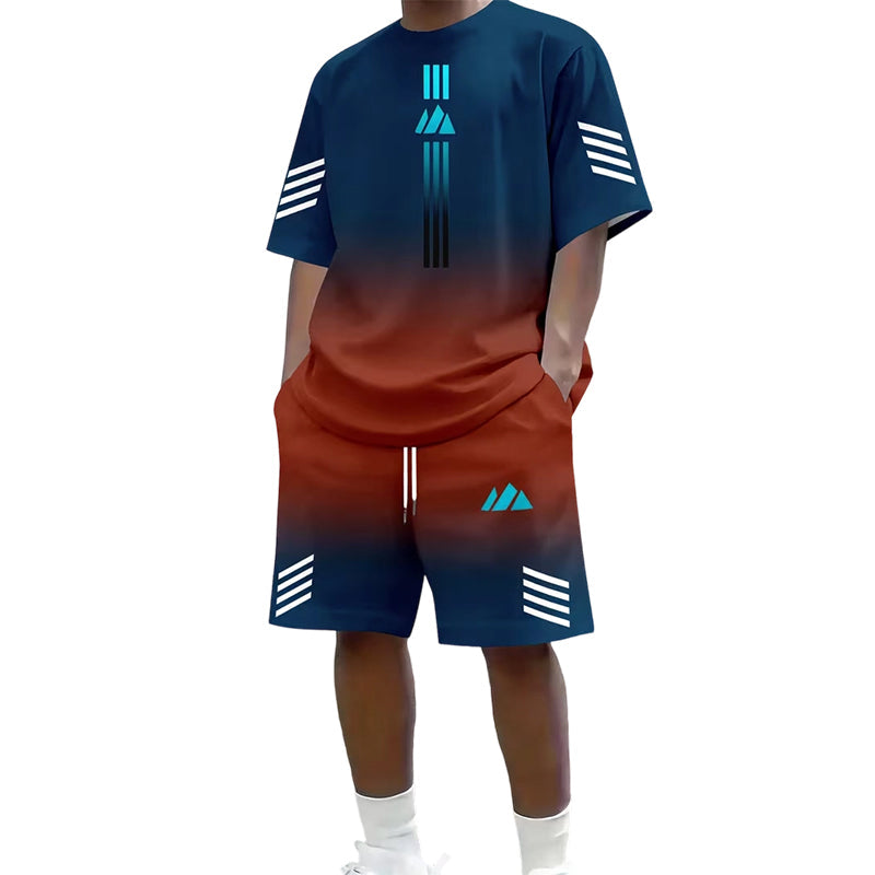 👕🌊 Tvådelat Set med Sommar-T-shirt & Shorts för Män – Gradientmönster & Andande Tyg – Perfekt för Streetwear, Sport & Vardag ☀️-19