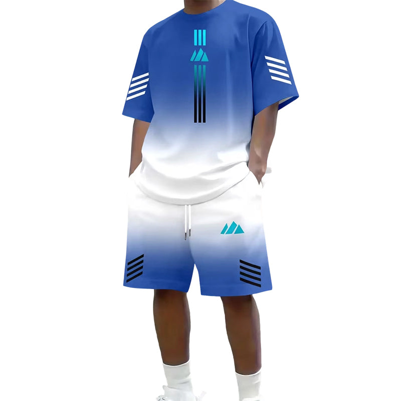 👕🌊 Tvådelat Set med Sommar-T-shirt & Shorts för Män – Gradientmönster & Andande Tyg – Perfekt för Streetwear, Sport & Vardag ☀️-18