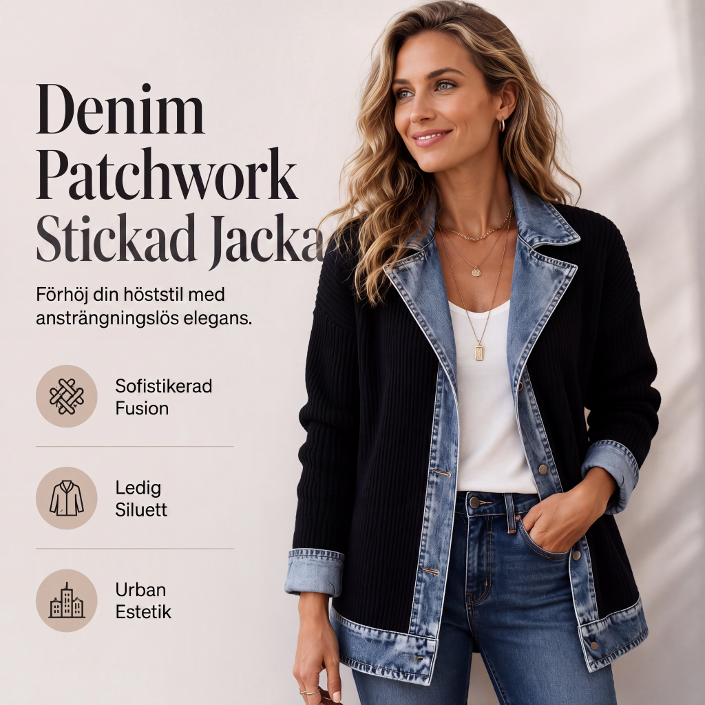🧥Elegant ribbstickad kappa för dam med jeansdetaljer-3