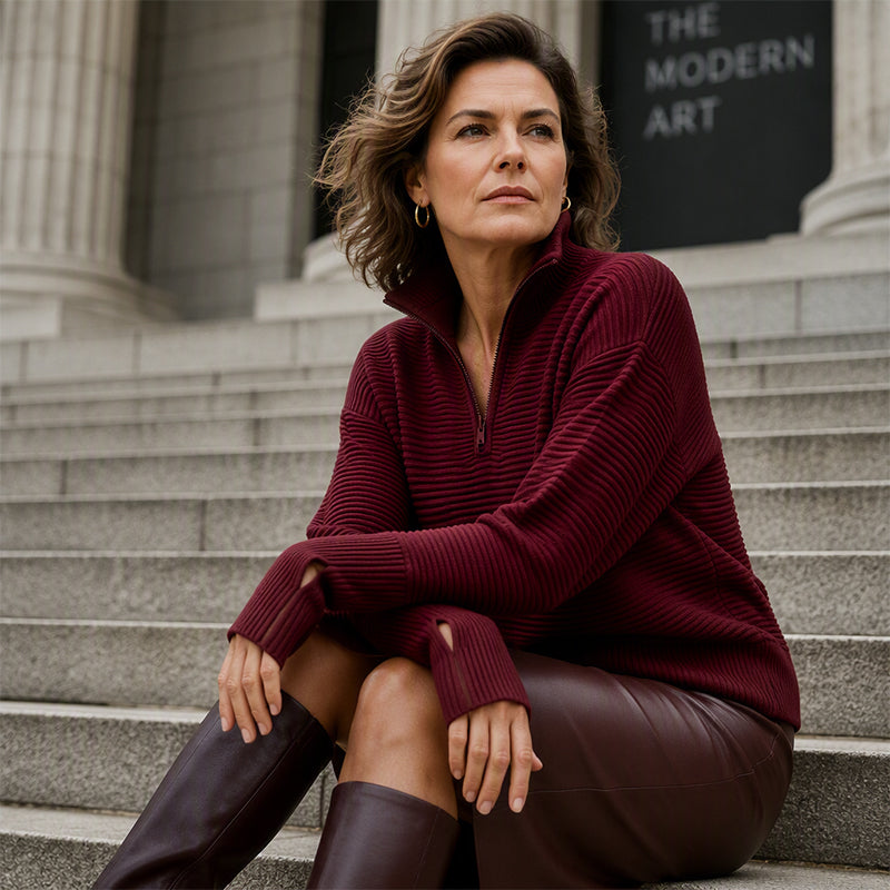 Dam Quarter-Zip Pullover Tröja-2