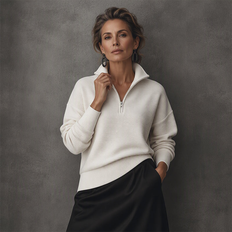 Dam Quarter-Zip Pullover Tröja-5