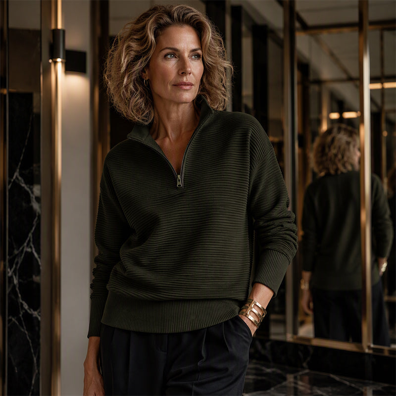 Dam Quarter-Zip Pullover Tröja-6