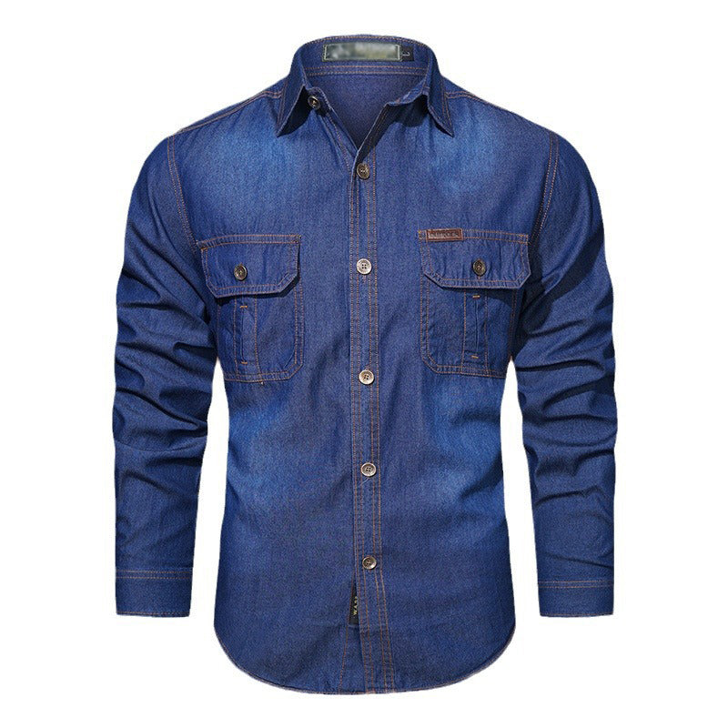 Nyhet✨Herr ledig långärmad denimskjorta-3