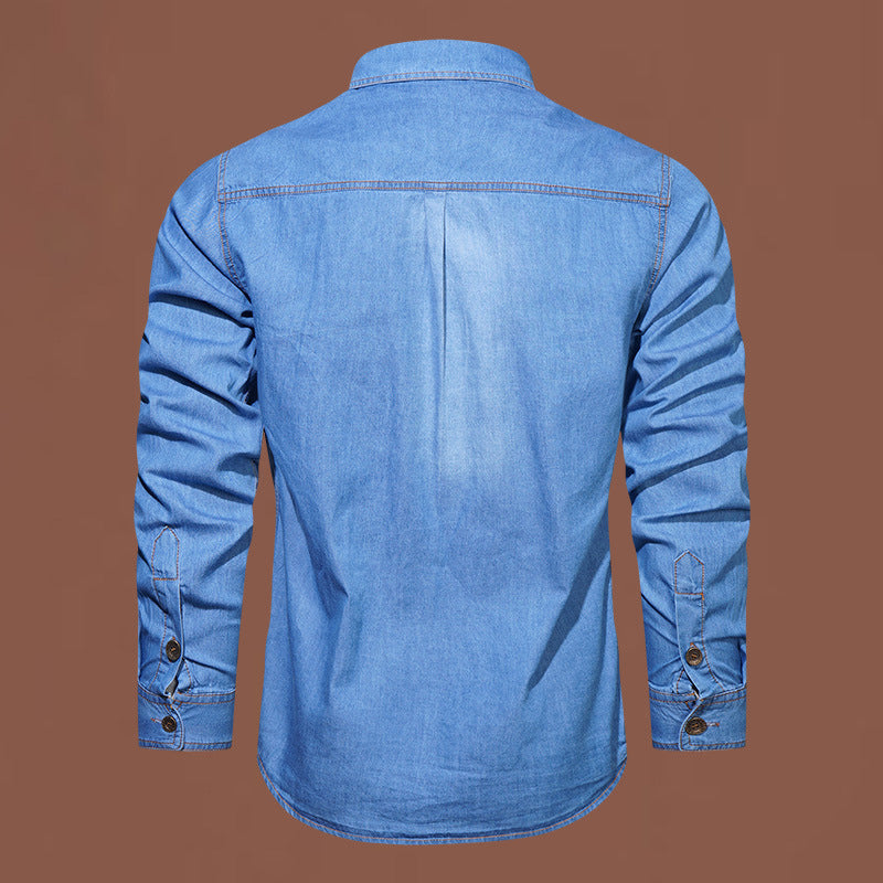 Nyhet✨Herr ledig långärmad denimskjorta-6
