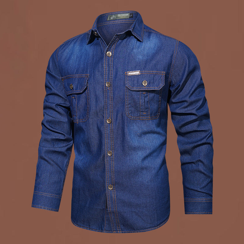 Nyhet✨Herr ledig långärmad denimskjorta-9