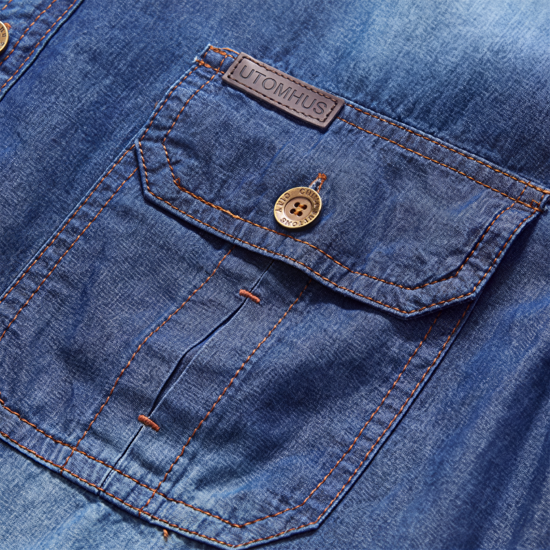 👔✨ Tvättad jeansskjorta för män –🧵 Högkvalitativt tvättat tyg som garanterar bekväm passform och en tidlös retrostil 🕰️-5