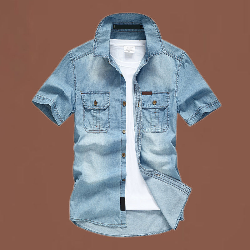 👔✨ Tvättad jeansskjorta för män –🧵 Högkvalitativt tvättat tyg som garanterar bekväm passform och en tidlös retrostil 🕰️-11
