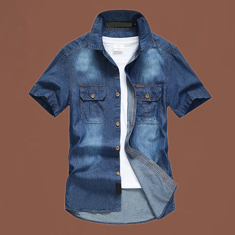 👔✨ Tvättad jeansskjorta för män –🧵 Högkvalitativt tvättat tyg som garanterar bekväm passform och en tidlös retrostil 🕰️-10