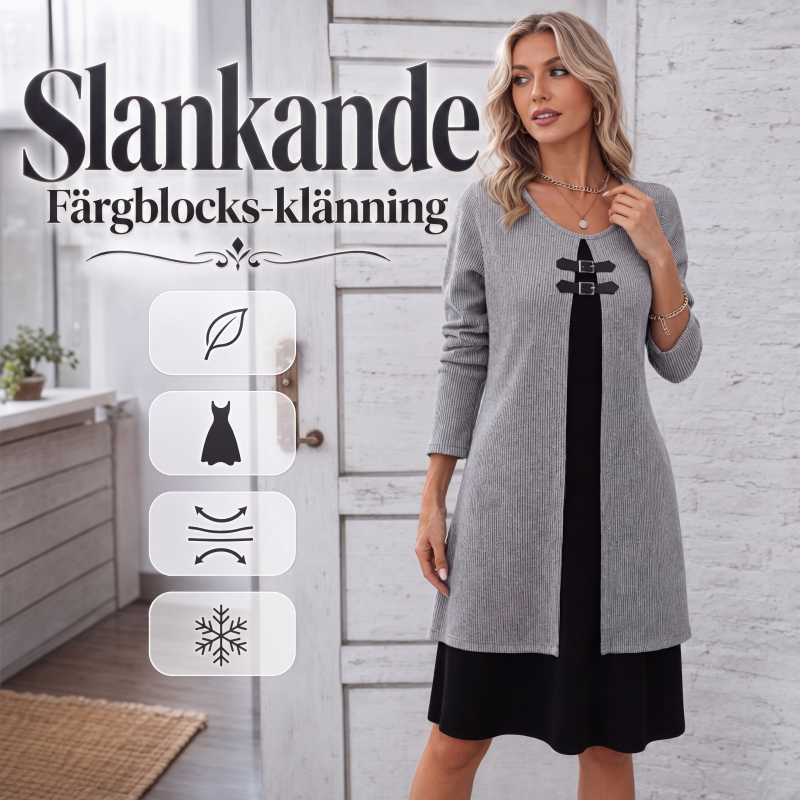 🎉49 % rabatt så länge lagret räcker!⌛️A-linjeformad damklänning, knälång, med en antydan till tvådelad look-4