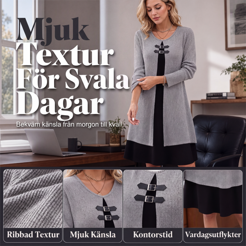 🎉49 % rabatt så länge lagret räcker!⌛️A-linjeformad damklänning, knälång, med en antydan till tvådelad look-5