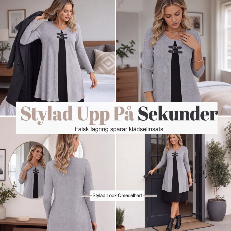 🎉49 % rabatt så länge lagret räcker!⌛️A-linjeformad damklänning, knälång, med en antydan till tvådelad look-3