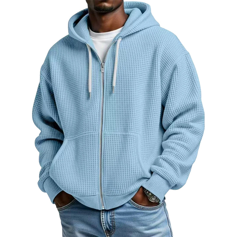 Bästsäljare🔥 🧥 Våffelstickad hoodie med hel dragkedja – oversize-passform för urban streetwear-1