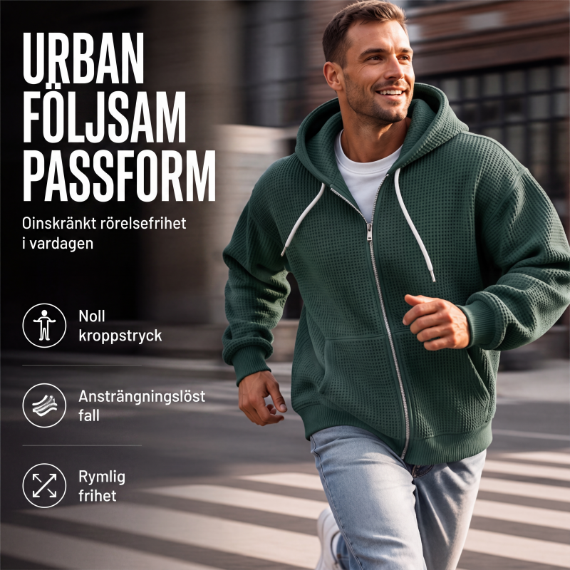 Bästsäljare🔥 🧥 Våffelstickad hoodie med hel dragkedja – oversize-passform för urban streetwear-3