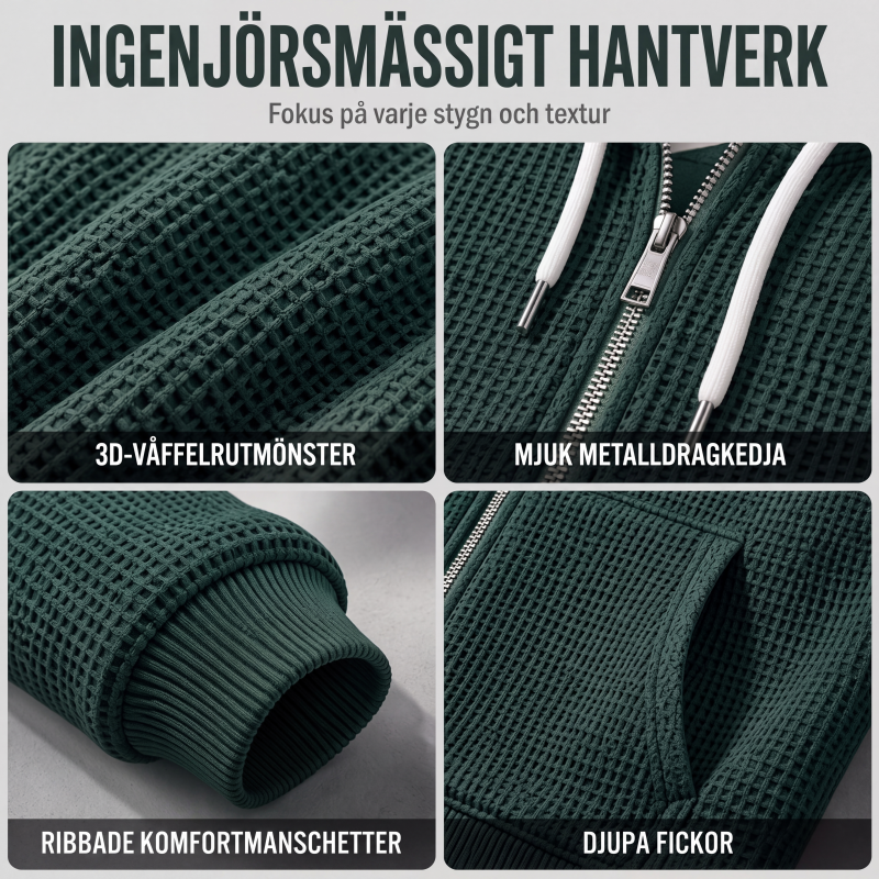 Bästsäljare🔥 🧥 Våffelstickad hoodie med hel dragkedja – oversize-passform för urban streetwear-4