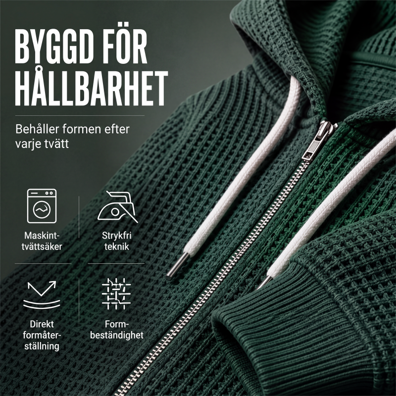 Bästsäljare🔥 🧥 Våffelstickad hoodie med hel dragkedja – oversize-passform för urban streetwear-5