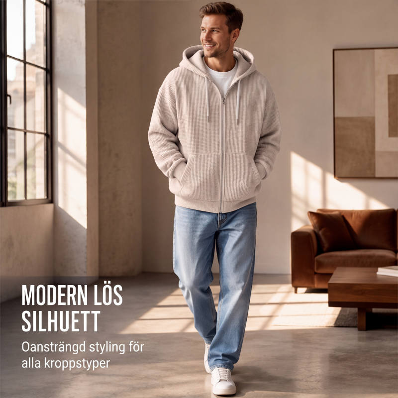 Bästsäljare🔥 🧥 Våffelstickad hoodie med hel dragkedja – oversize-passform för urban streetwear-6
