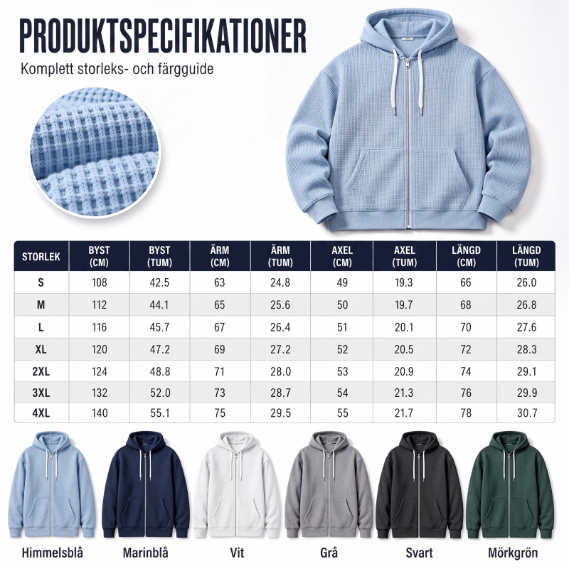 Bästsäljare🔥 🧥 Våffelstickad hoodie med hel dragkedja – oversize-passform för urban streetwear-8