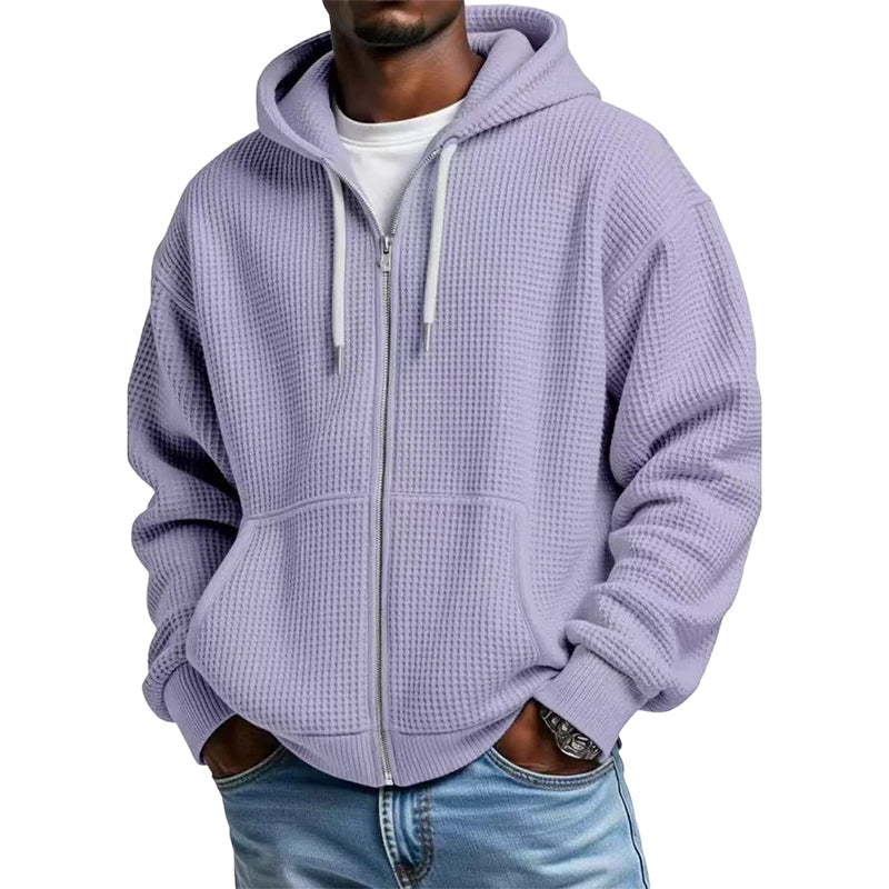 Bästsäljare🔥 🧥 Våffelstickad hoodie med hel dragkedja – oversize-passform för urban streetwear-17