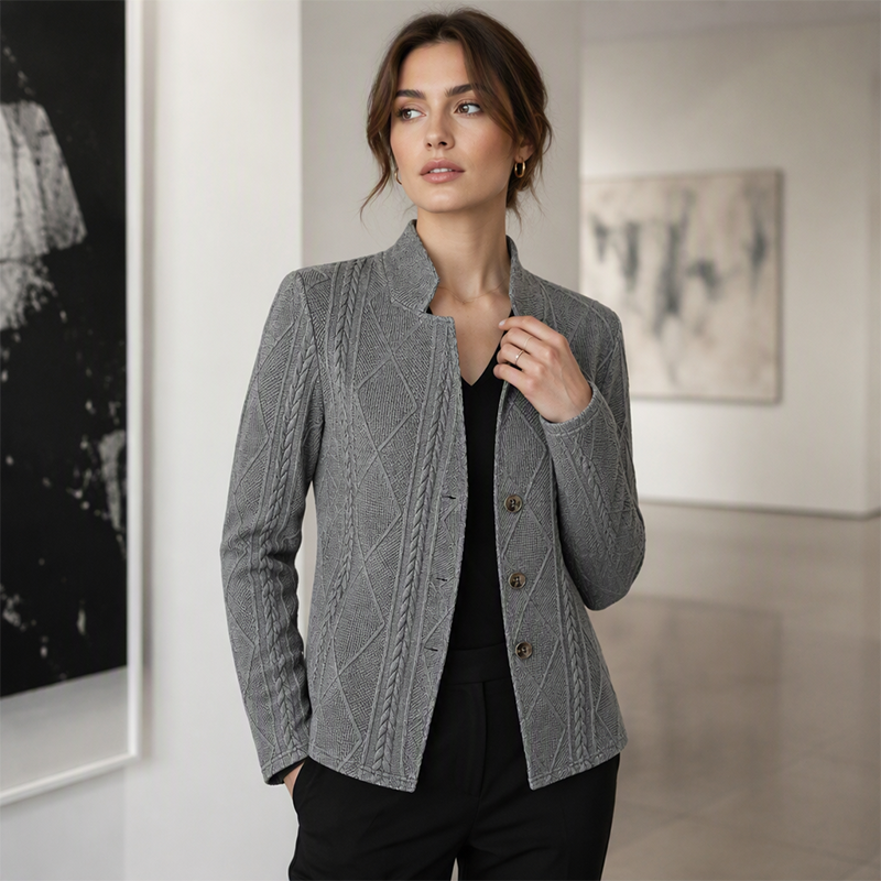 Bästsäljare🔥 🧥 Texturerad kavaj med stående krage – smal passform för en modern silhuett-9
