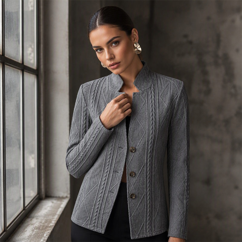 Bästsäljare🔥 🧥 Texturerad kavaj med stående krage – smal passform för en modern silhuett-10